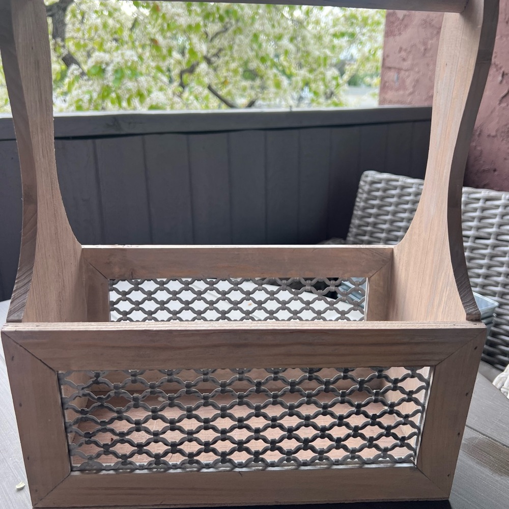 Rustic Wooden Basket with Metal Accents